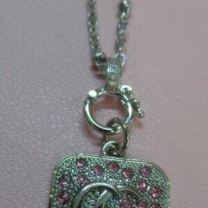 Pink Crystal Upcycle/Repurpose Zip Charm💗w/Pave Clasp Satellite Necklace